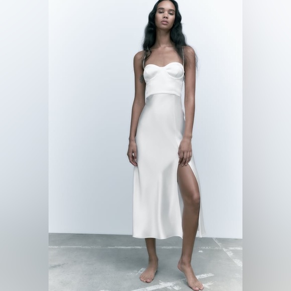 Zara White Satin Effect Sweetheart Neckline Midi Maxi Dress $89.90 - Picture 16 of 16